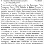 Dera Murad Jamali Excavator Repair & Maintenance Tender 2026