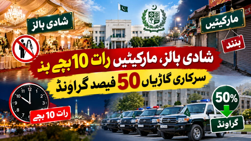 شادی ہالز، مارکیٹیں رات 10 بجے بند، سرکاری گاڑیاں 50 فیصد گراؤنڈ